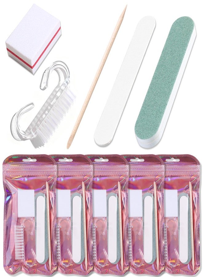 Furtherpretty 5-Piece Disposable Manicure Kit, Bulk Mini Nail Care Set with Nail Files, Buffer, Cuticle Pusher & Cleaning Brush, Pedicure Salon Supplies, Party Favors, Limas Desechables para Uñas - Image 1